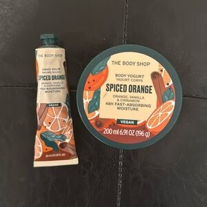 The Body Shop Spiced Orange bundle of hand cream and body yogurt​